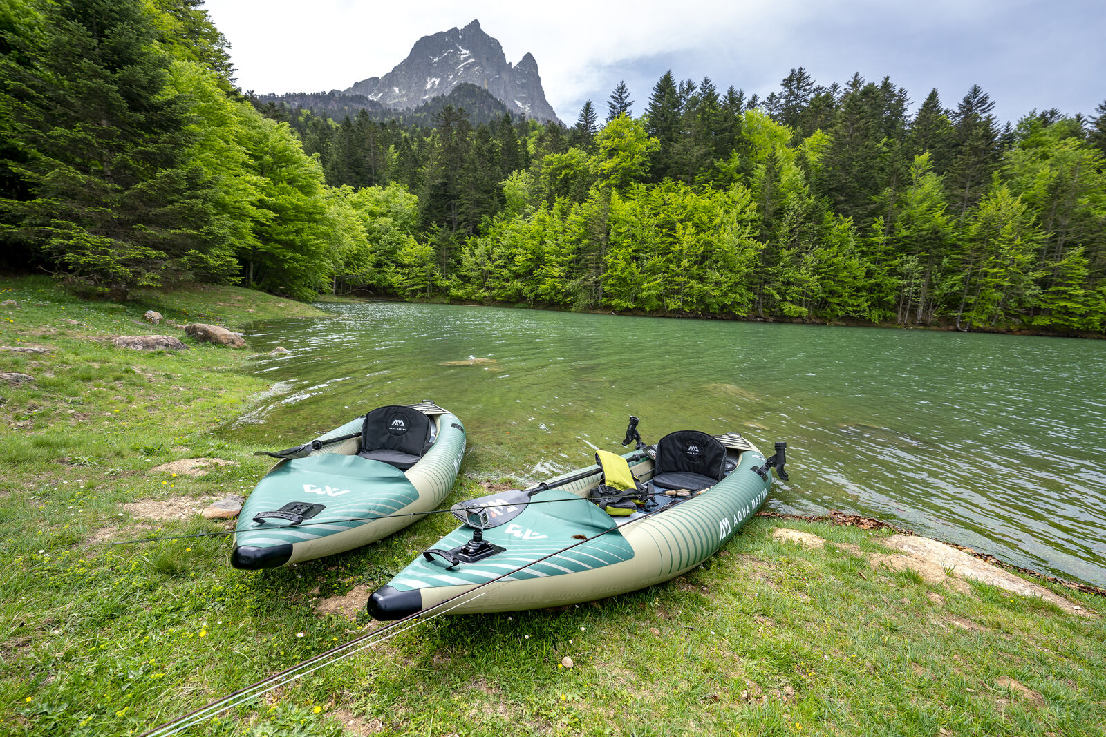 Two kayaks ready for lessons at MontanaBoardingSchool.com private kayak sessions. Rent from MTBoarders or buy from eboarders.