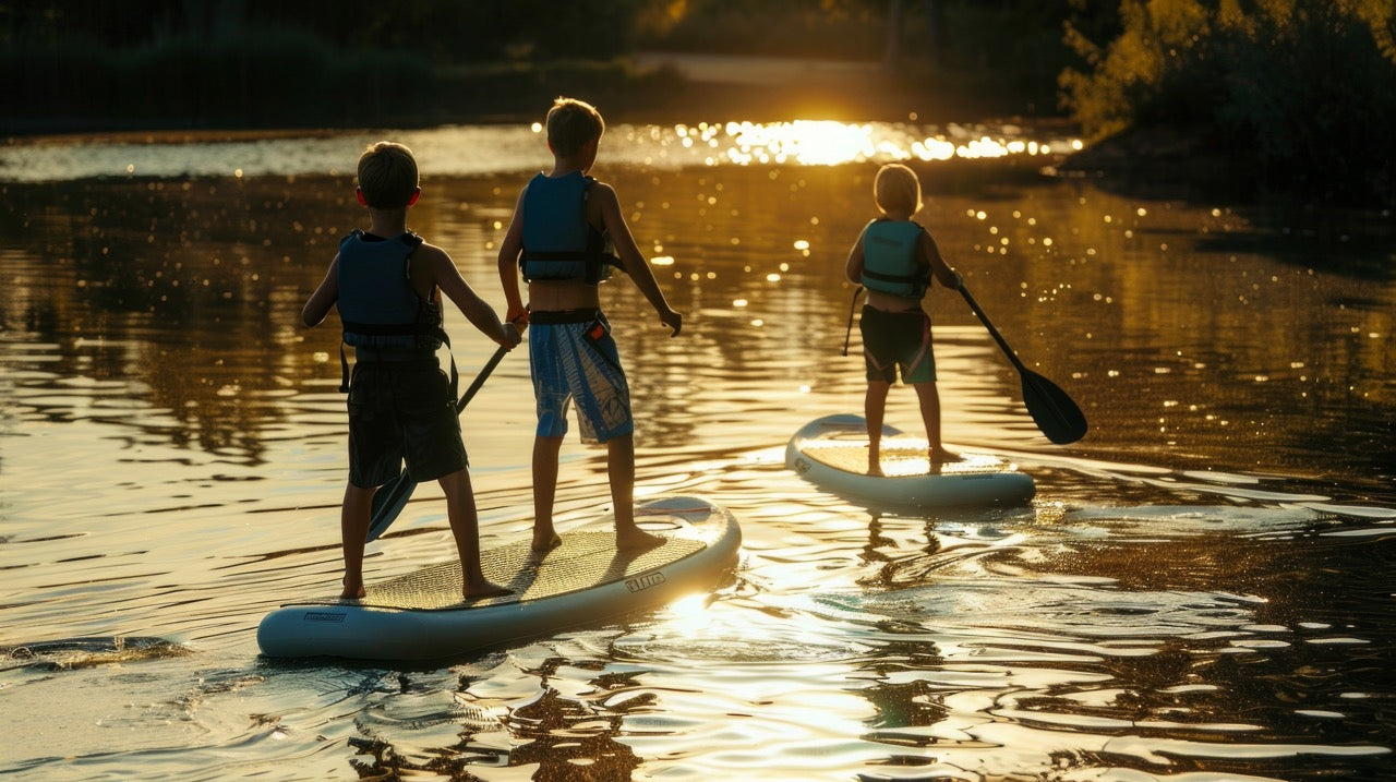Beginner paddleboarding session with instructor on Montana lake – Private SUP lessons from MontanaBoardingSchool.com. Rent paddles from montanaboarders.com delivered to your lakefront vacation home in the Flathead Valley.