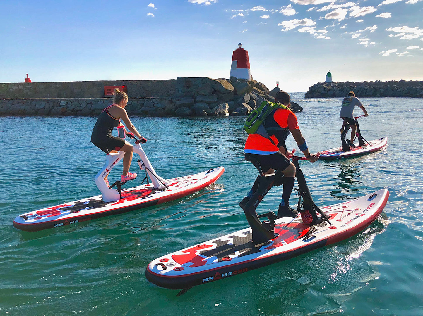 Book a surf-cycle water bike lesson or session for 1 to 8 water bike inflatable paddleboards and get discounts on full day or weekly rental rates from our partners at MTBoarders.com. Book right here on MontanaBoardingSchool.com. Want purchase one of your own? Buy now from our sister store at e-boarders.com