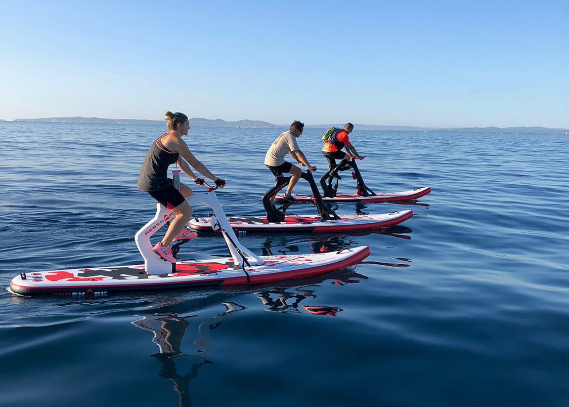 Book a surf-cycle water bike lesson or session for 1 to 8 water bike inflatable paddleboards and get discounts on full day or weekly rental rates from our partners at MTBoarders.com. Book right here on MontanaBoardingSchool.com. Want purchase one of your own? Buy now from our sister store at e-boarders.com