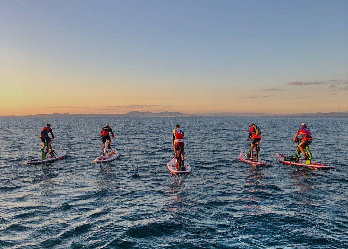 Book a surf-cycle water bike lesson or session for 1 to 8 water bike inflatable paddleboards and get discounts on full day or weekly rental rates from our partners at MTBoarders.com. Book right here on MontanaBoardingSchool.com. Want purchase one of your own? Buy now from our sister store at e-boarders.com