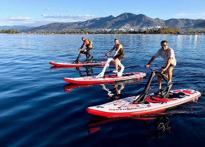 Book a surf-cycle water bike lesson or session for 1 to 8 water bike inflatable paddleboards and get discounts on full day or weekly rental rates from our partners at MTBoarders.com. Book right here on MontanaBoardingSchool.com. Want purchase one of your own? Buy now from our sister store at e-boarders.com